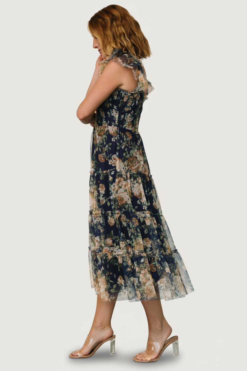 clementine tulle midi dress Baltic Born Womens Clementine Tulle Midi Dress | Blue + Golden Floral