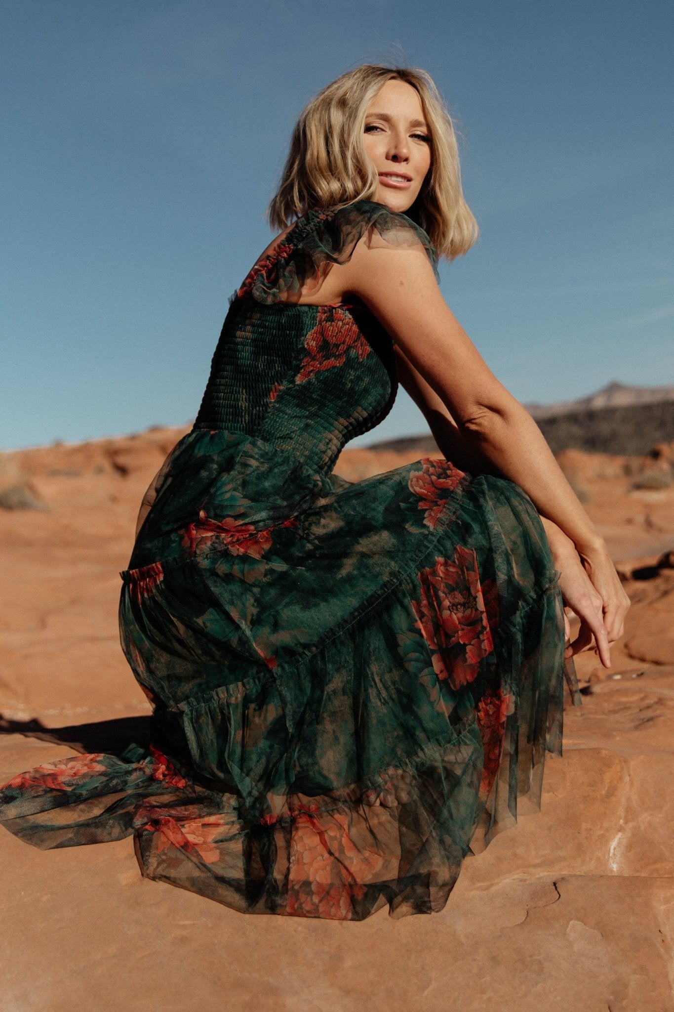 Baltic Born Womens Clementine Tulle Midi Dress | Dark Green Floral | Size: 3XL Baltic Born Womens Clementine Tulle Midi Dress | Dark Green Floral | Size: 3XL