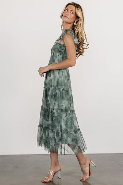 Clementine Tulle Midi Dress | Dusty Green Print - Baltic Born