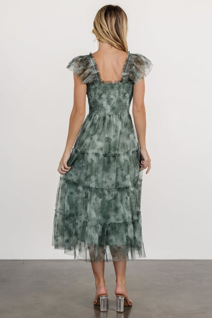 Clementine Tulle Midi Dress | Dusty Green Print - Baltic Born