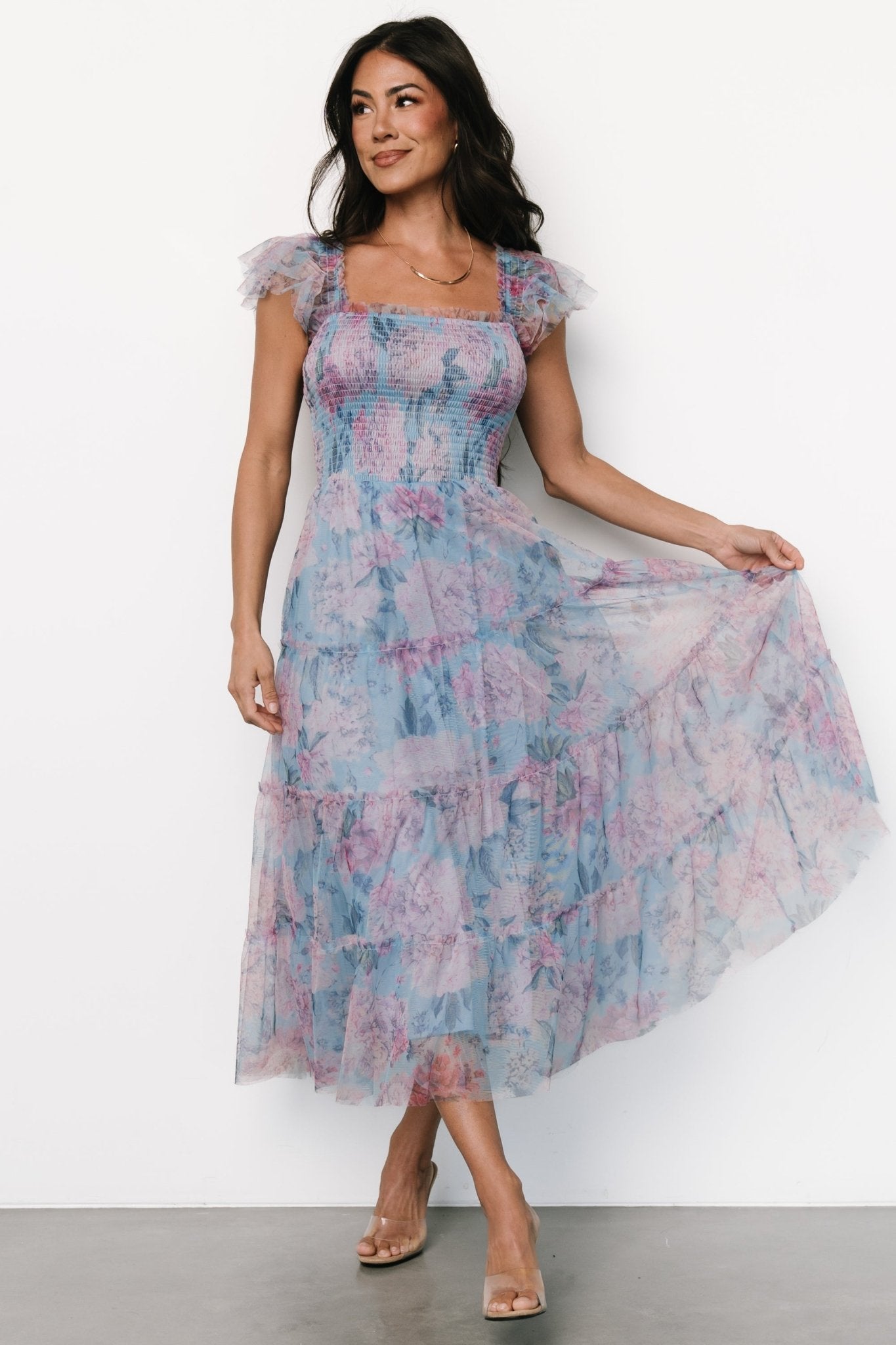 Clementine Tulle Midi Dress | Light Blue + Pink - Baltic Born