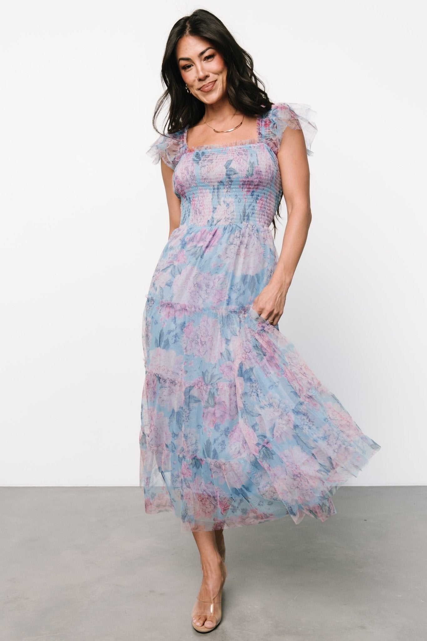 Clementine Tulle Midi Dress | Light Blue + Pink - Baltic Born