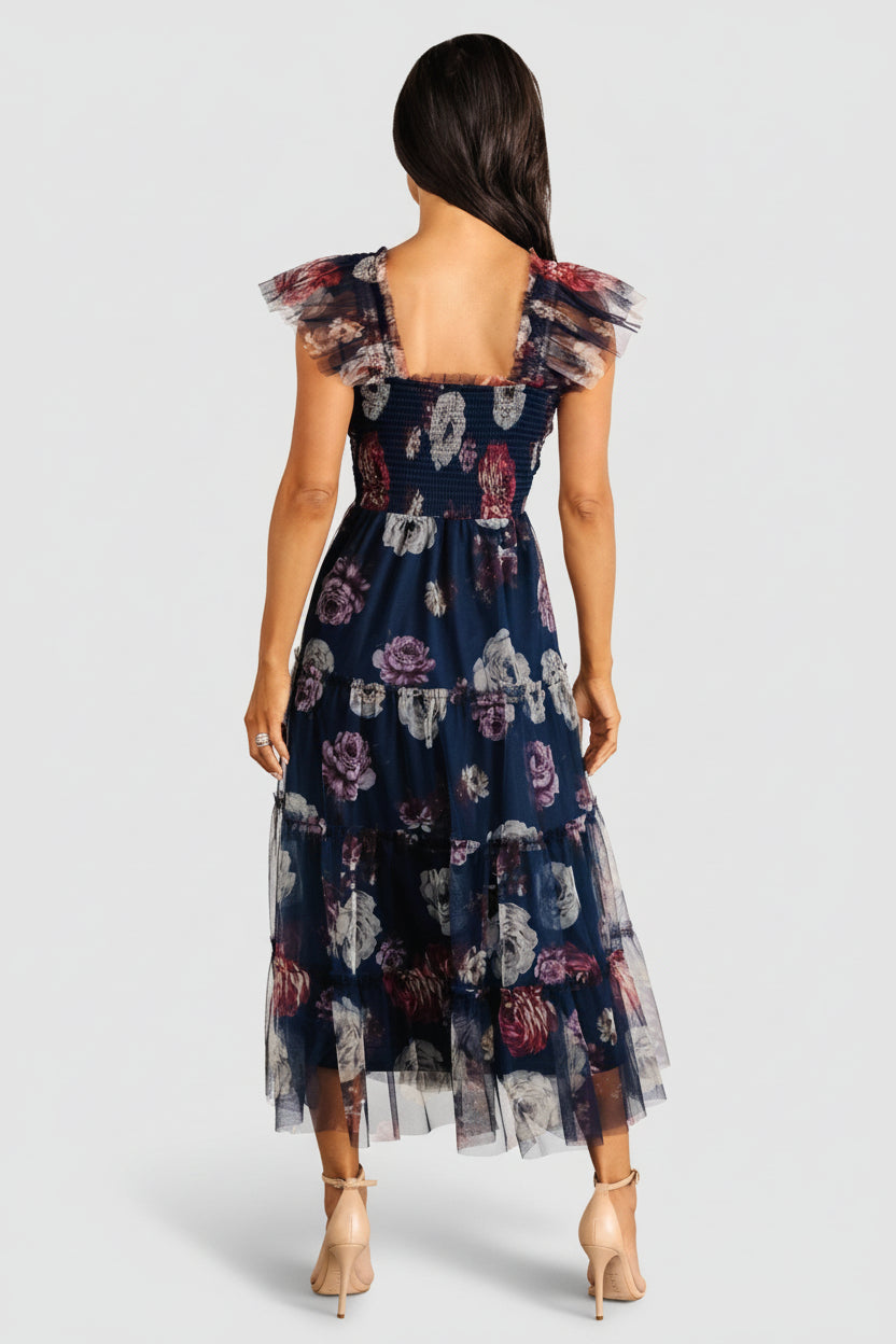 Clementine Tulle Midi Dress | Navy Floral
