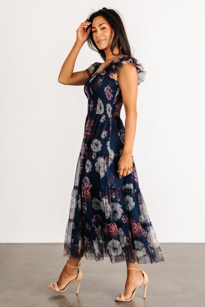 Clementine Tulle Midi Dress | Navy Floral - Baltic Born