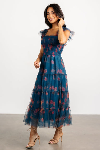 Clementine Tulle Midi Dress | Persian Blue + Rust - Baltic Born