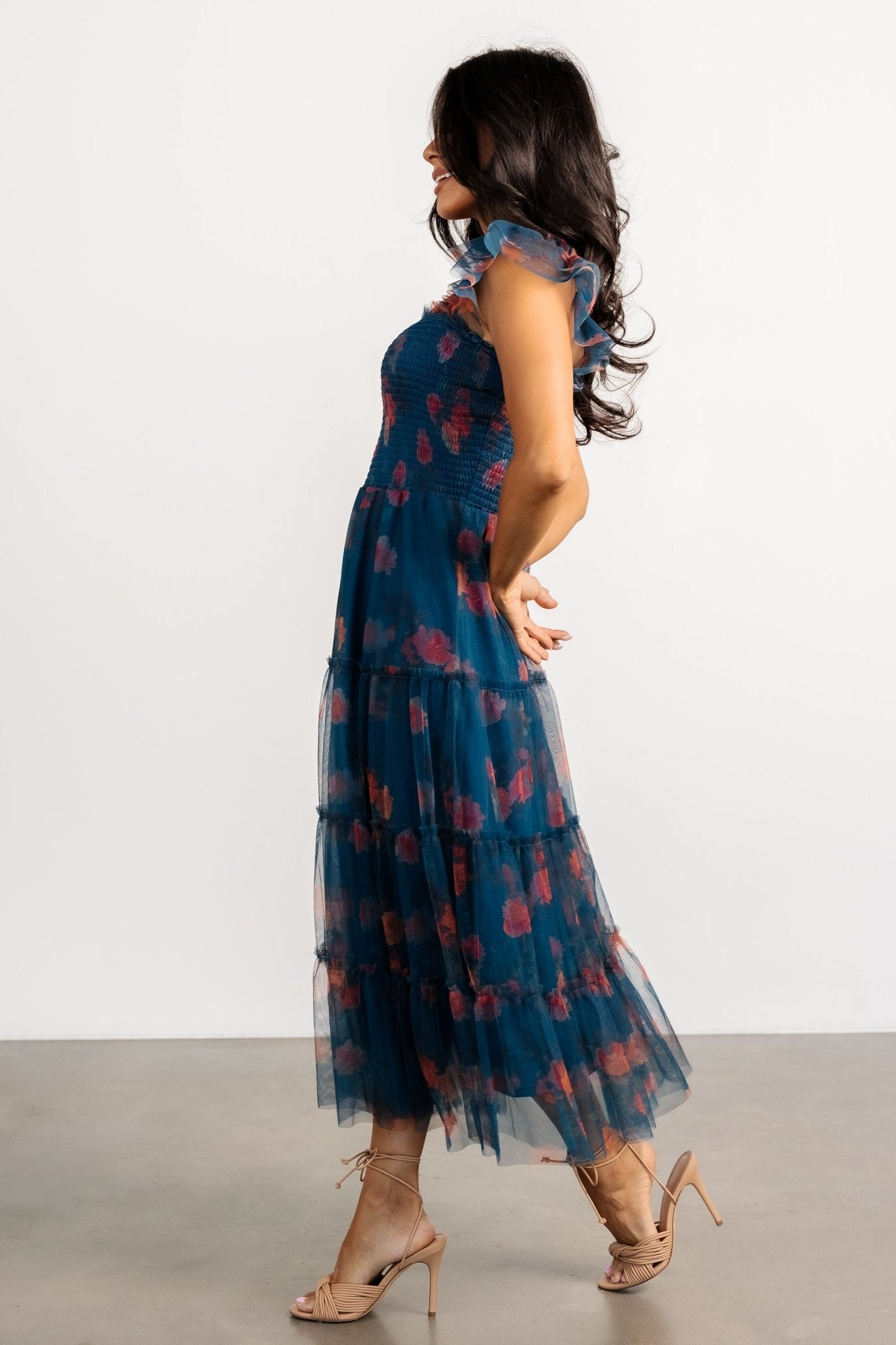 Clementine Tulle Midi Dress | Persian Blue + Rust - Baltic Born