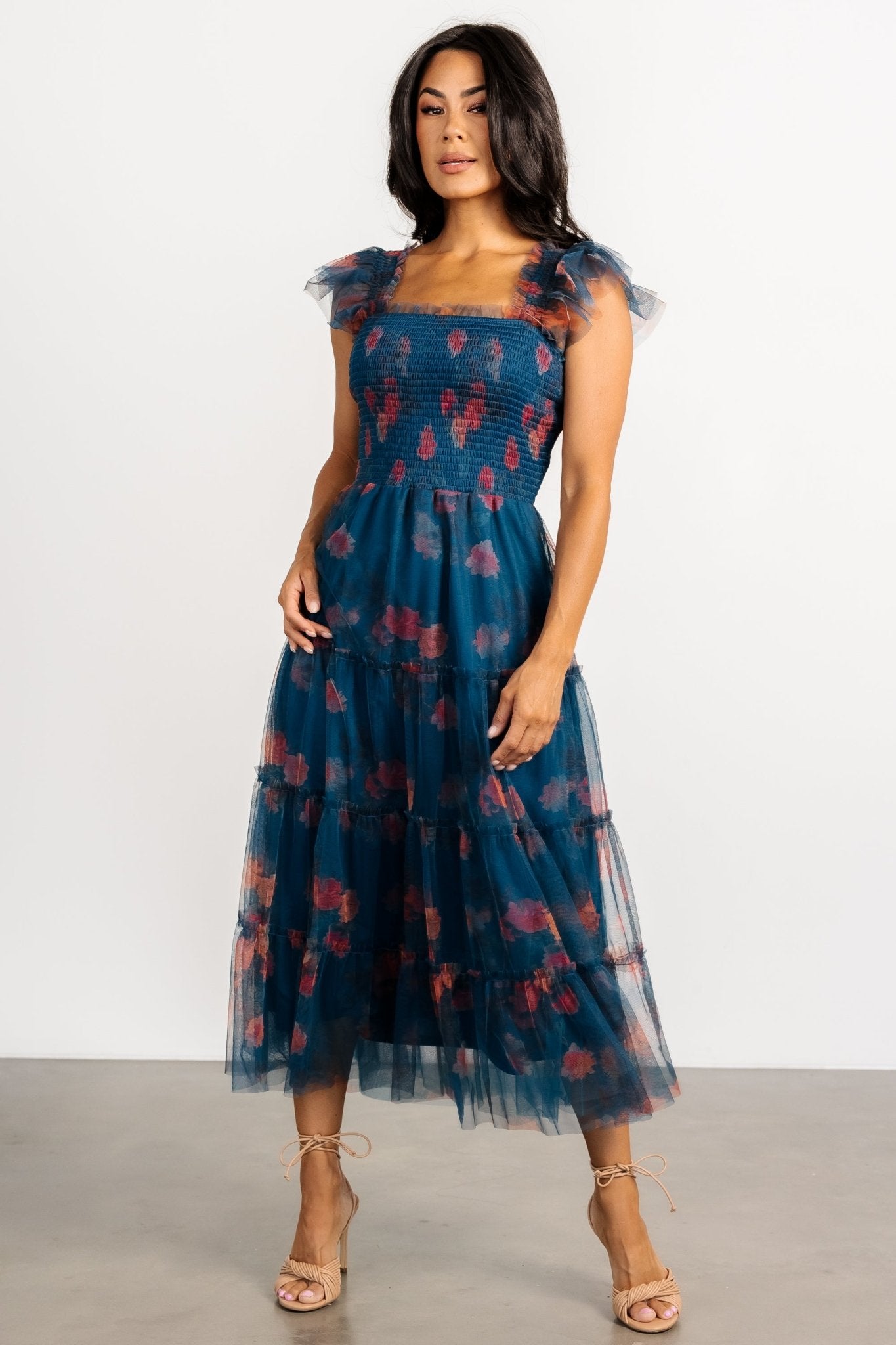 Clementine Tulle Midi Dress | Persian Blue + Rust - Baltic Born