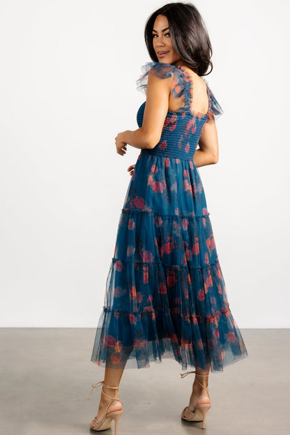 Clementine Tulle Midi Dress | Persian Blue + Rust - Baltic Born