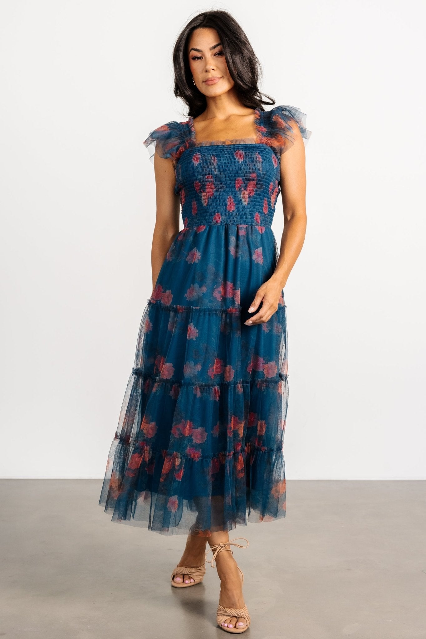 Clementine Tulle Midi Dress | Persian Blue + Rust - Baltic Born