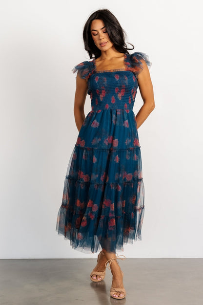 Clementine Tulle Midi Dress | Persian Blue + Rust - Baltic Born