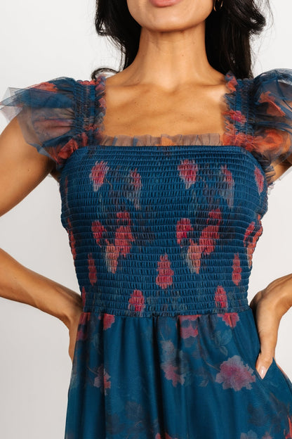 Clementine Tulle Midi Dress | Persian Blue + Rust - Baltic Born