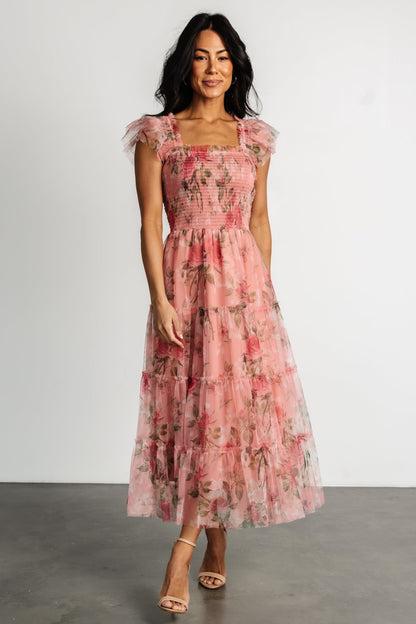 Clementine Tulle Midi Dress | Pink Rose Floral - Baltic Born