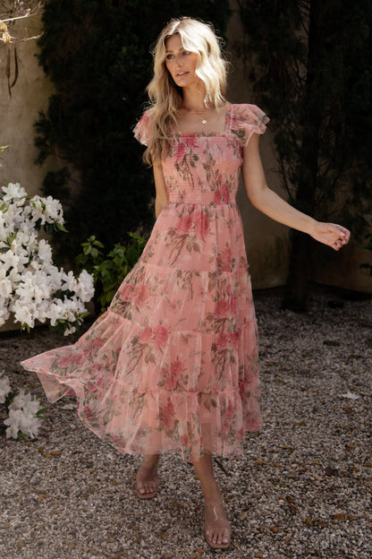 Clementine Tulle Midi Dress | Pink Rose Floral - Baltic Born