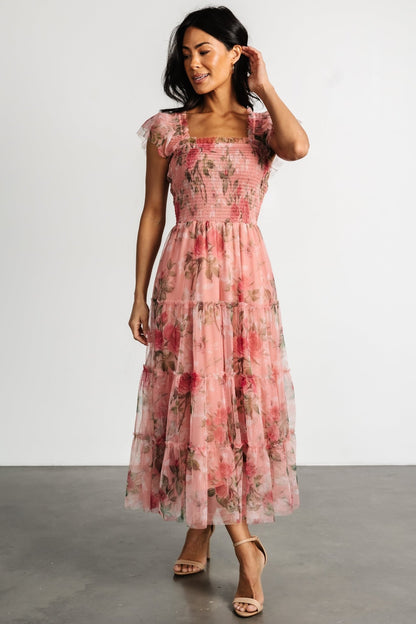 Clementine Tulle Midi Dress | Pink Rose Floral - Baltic Born