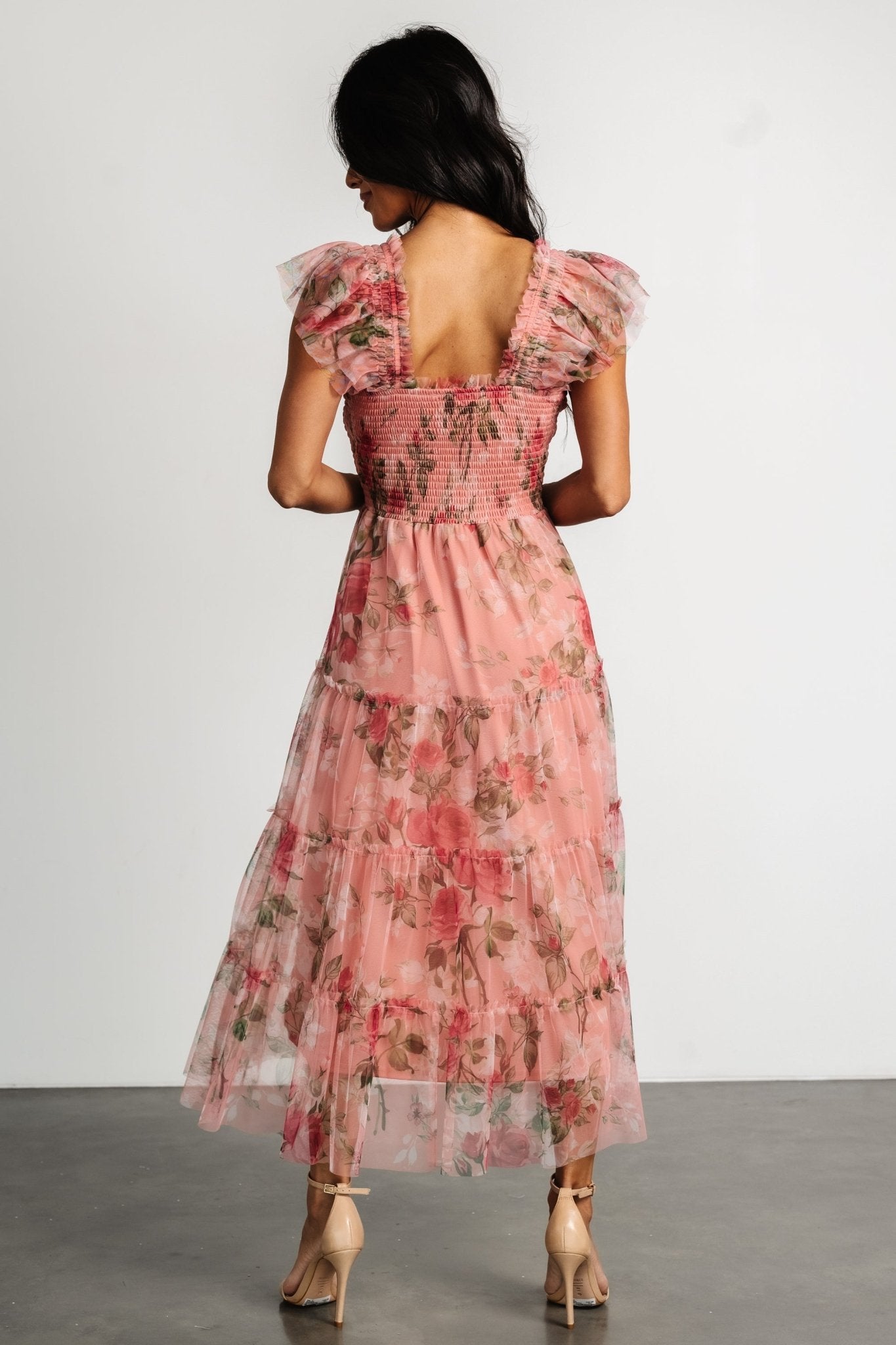 Clementine Tulle Midi Dress | Pink Rose Floral - Baltic Born