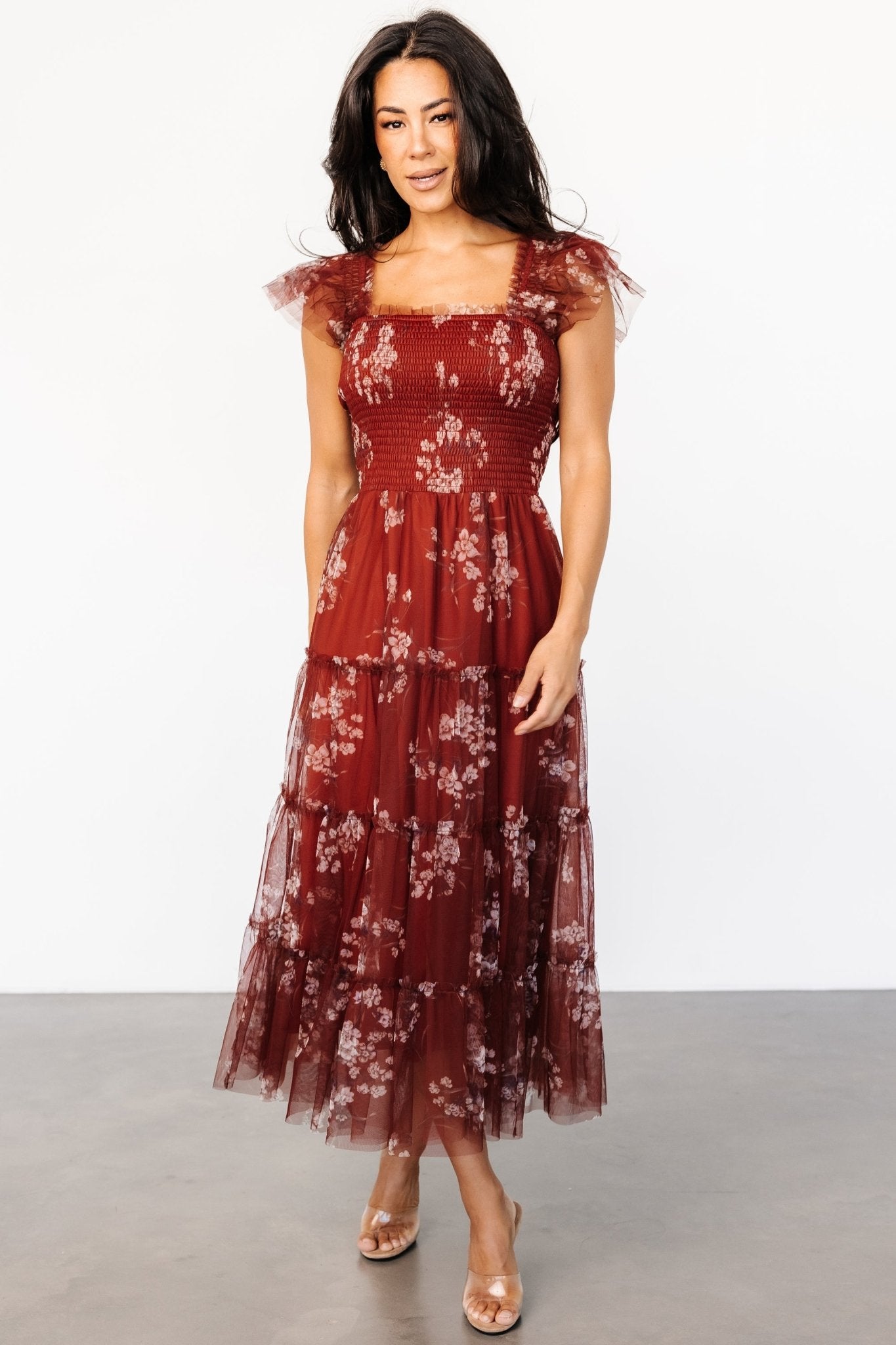 Clementine Tulle Midi Dress | Rust Floral - Baltic Born