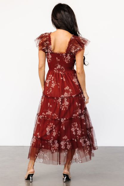 Clementine Tulle Midi Dress | Rust Floral - Baltic Born