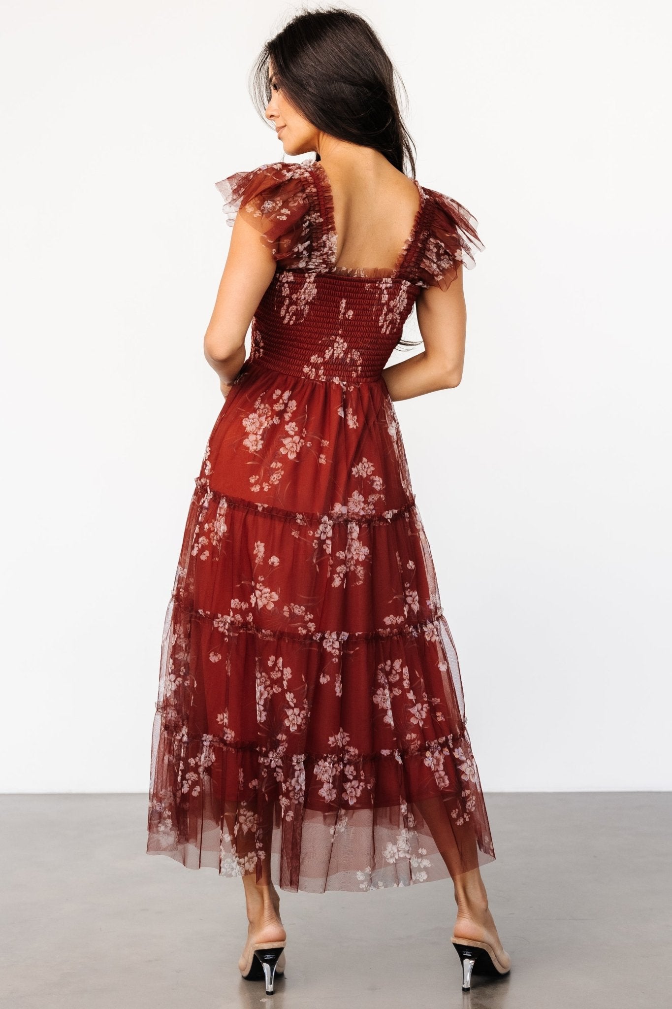 Clementine Tulle Midi Dress | Rust Floral - Baltic Born