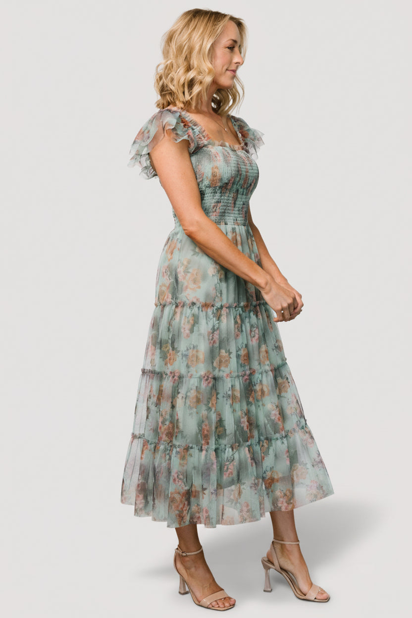 Baltic Born Womens Clementine Tulle Midi Dress | Sage Multi Floral | Size: 1XL Baltic Born Womens Clementine Tulle Midi Dress | Sage Multi Floral | Size: 1XL