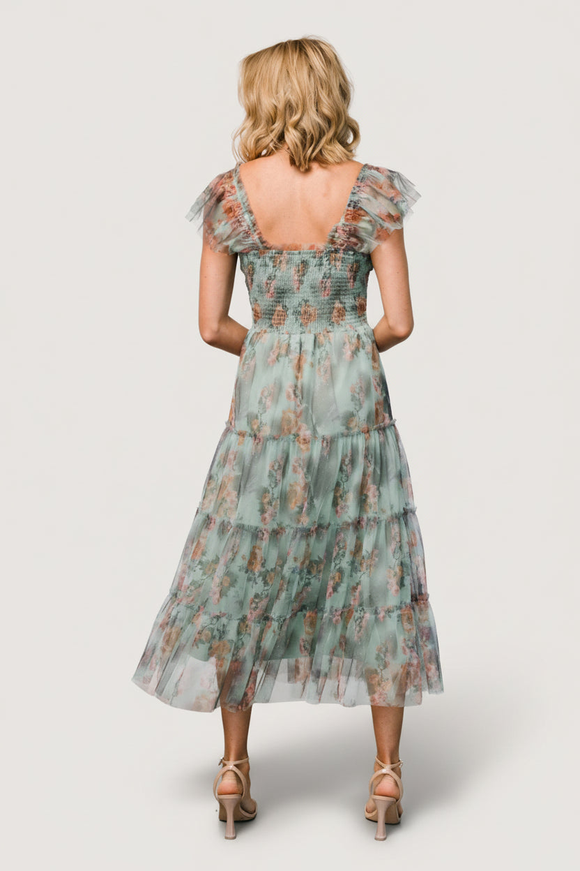 Baltic Born Womens Clementine Tulle Midi Dress | Sage Multi Floral | Size: 1XL Baltic Born Womens Clementine Tulle Midi Dress | Sage Multi Floral | Size: 1XL