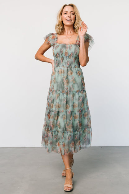 Clementine Tulle Midi Dress | Sage Multi Floral - Baltic Born