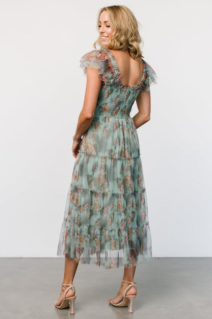 Clementine Tulle Midi Dress | Sage Multi Floral - Baltic Born