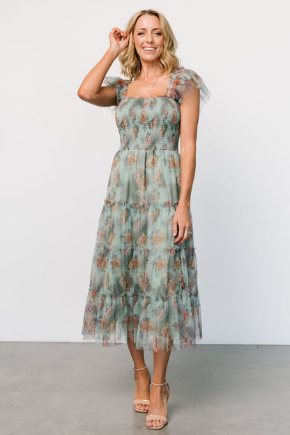 Clementine Tulle Midi Dress | Sage Multi Floral - Baltic Born