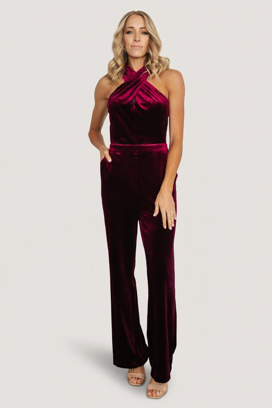 Cleopatra Velvet Jumpsuit | Burgundy