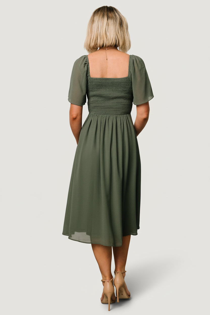 Colette Sweetheart Midi Dress | Dark Sage