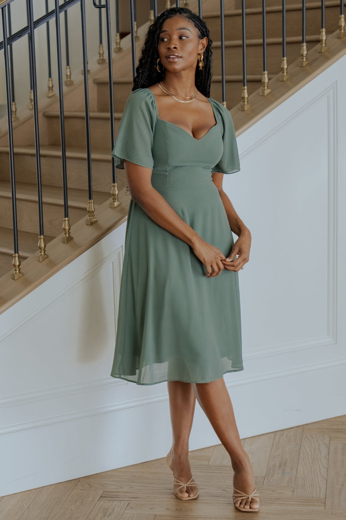 Baltic Born Womens Colette Sweetheart Midi Dress | Dark Sage | Size: XL Baltic Born Womens Colette Sweetheart Midi Dress | Dark Sage | Size: XL