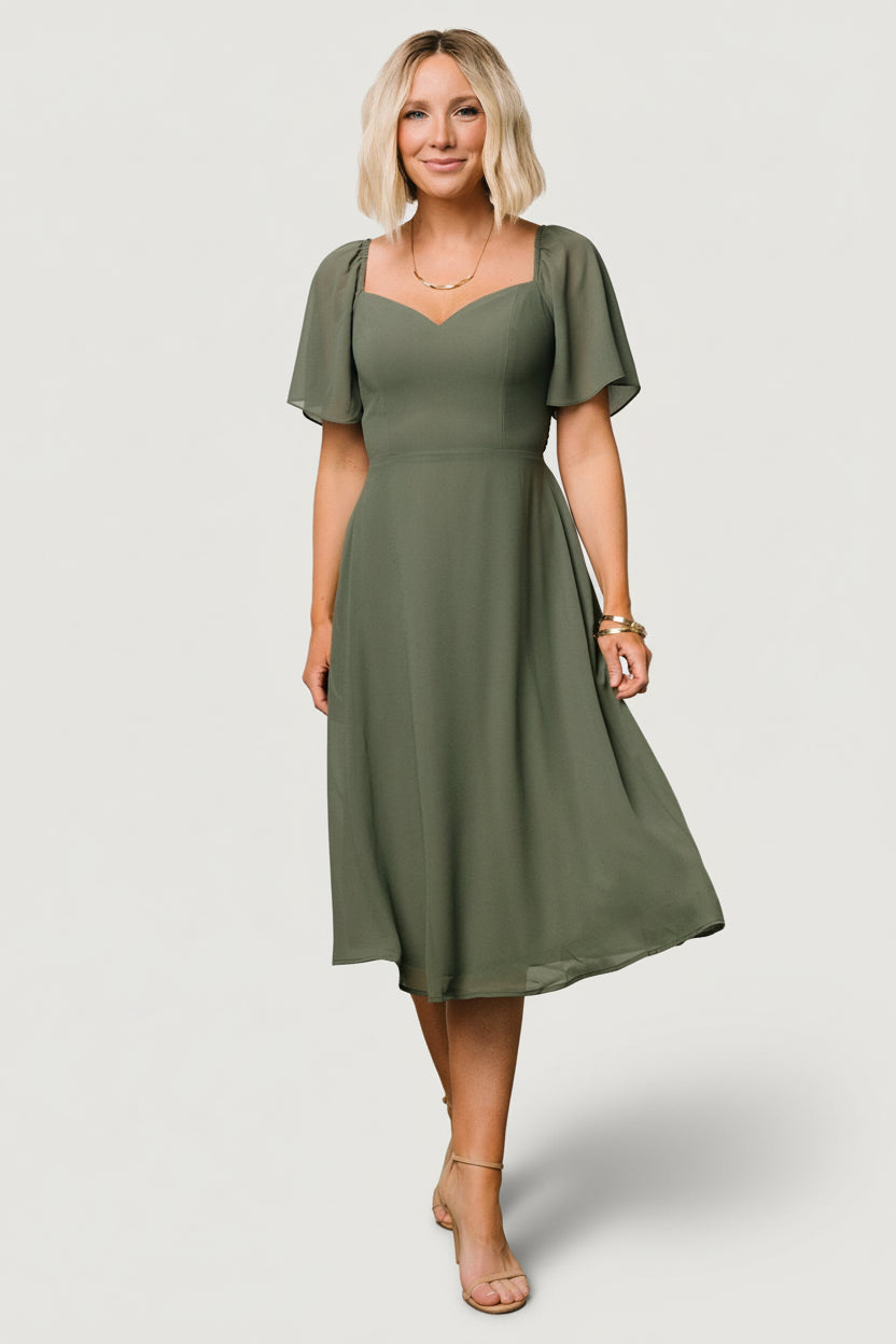 Colette Sweetheart Midi Dress | Dark Sage