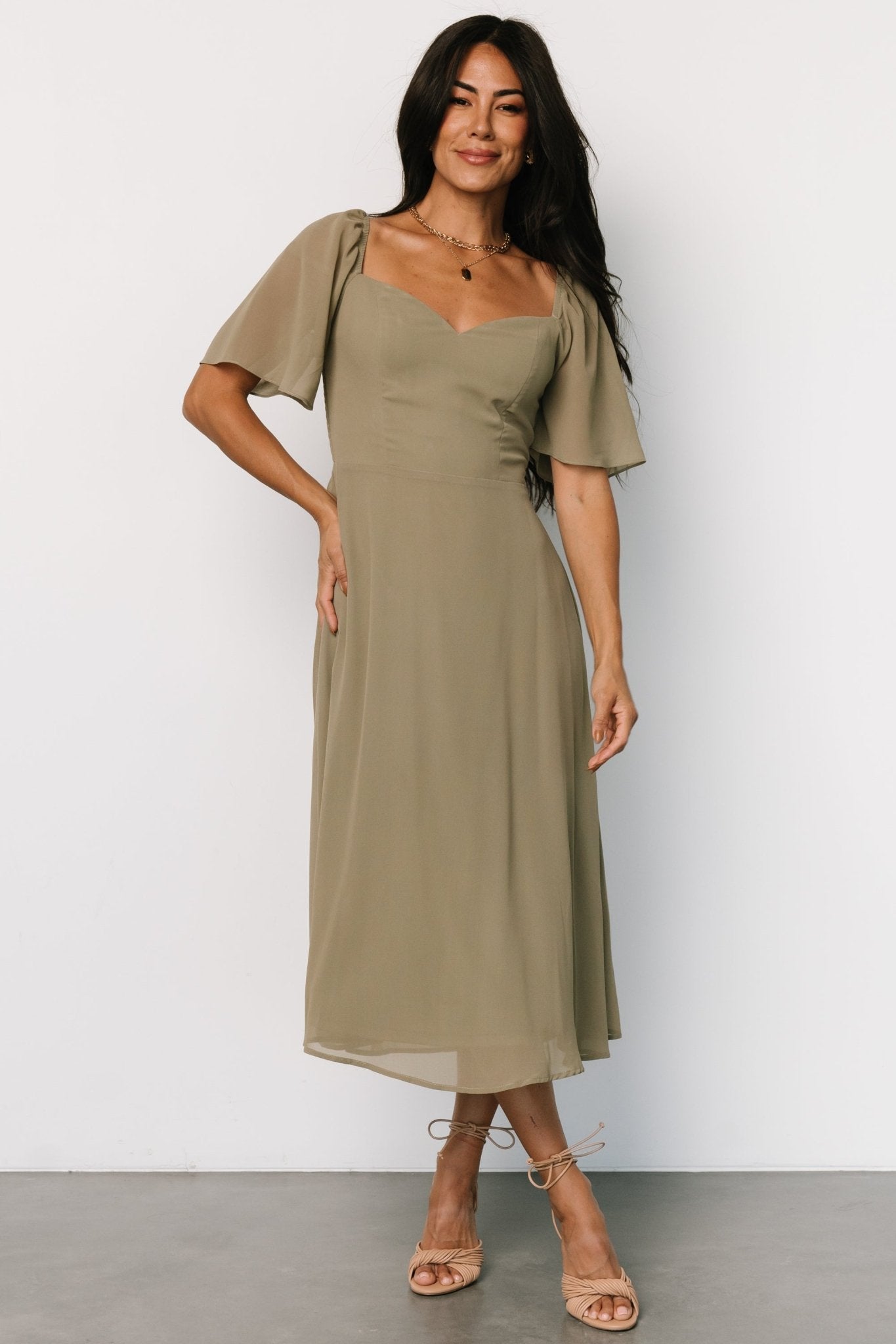 Colette Sweetheart Midi Dress | Dusty Olive - Baltic Born