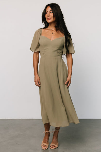 Colette Sweetheart Midi Dress | Dusty Olive - Baltic Born