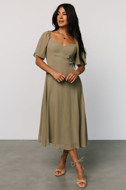 Colette Sweetheart Midi Dress | Dusty Olive - Baltic Born