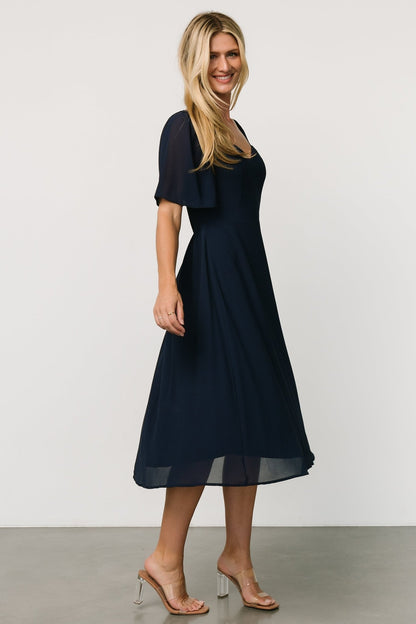 Colette Sweetheart Midi Dress | Navy - Baltic Born