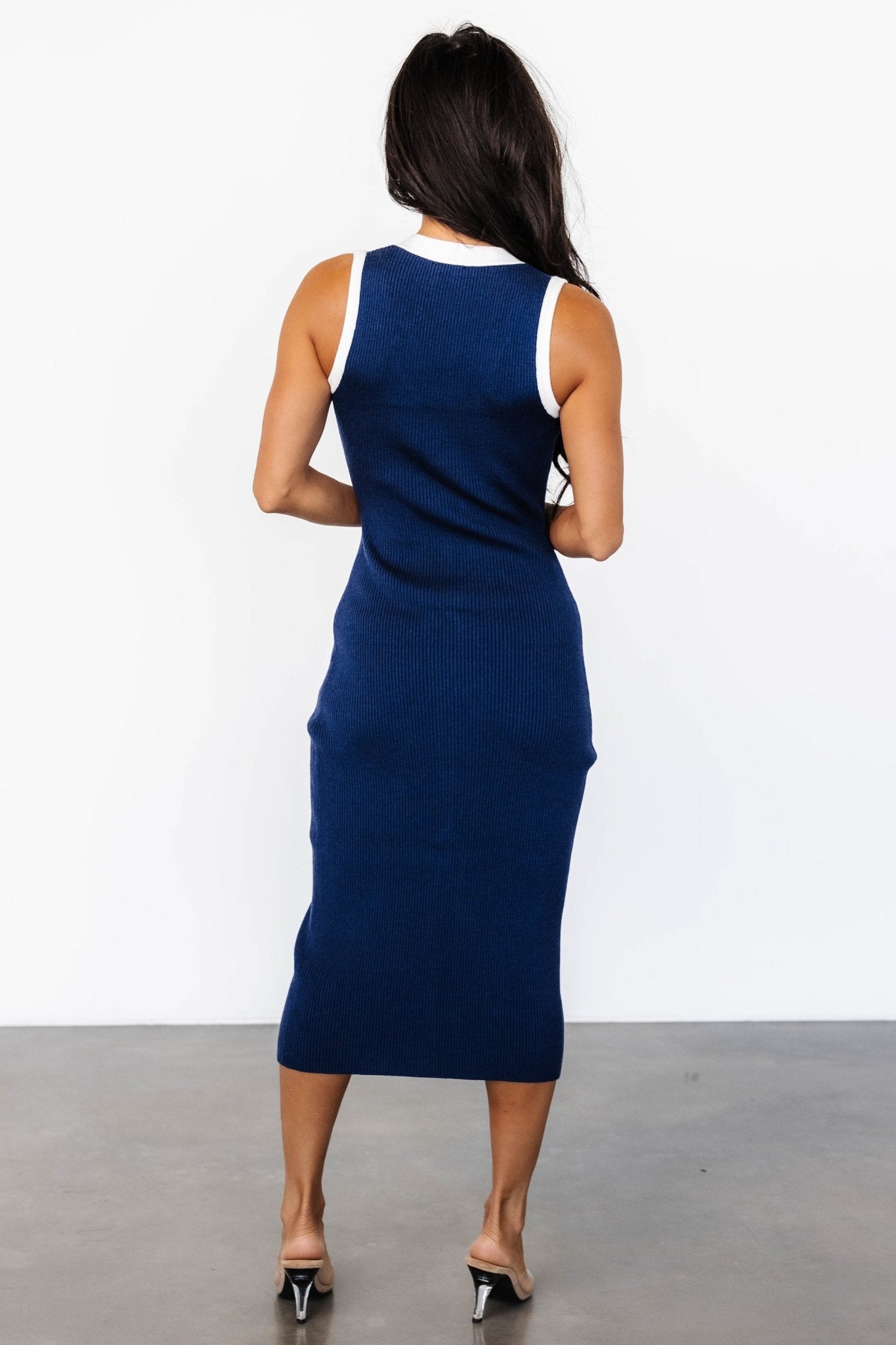 Coley Ribbed Button Dress | Navy + Off White - Baltic Born