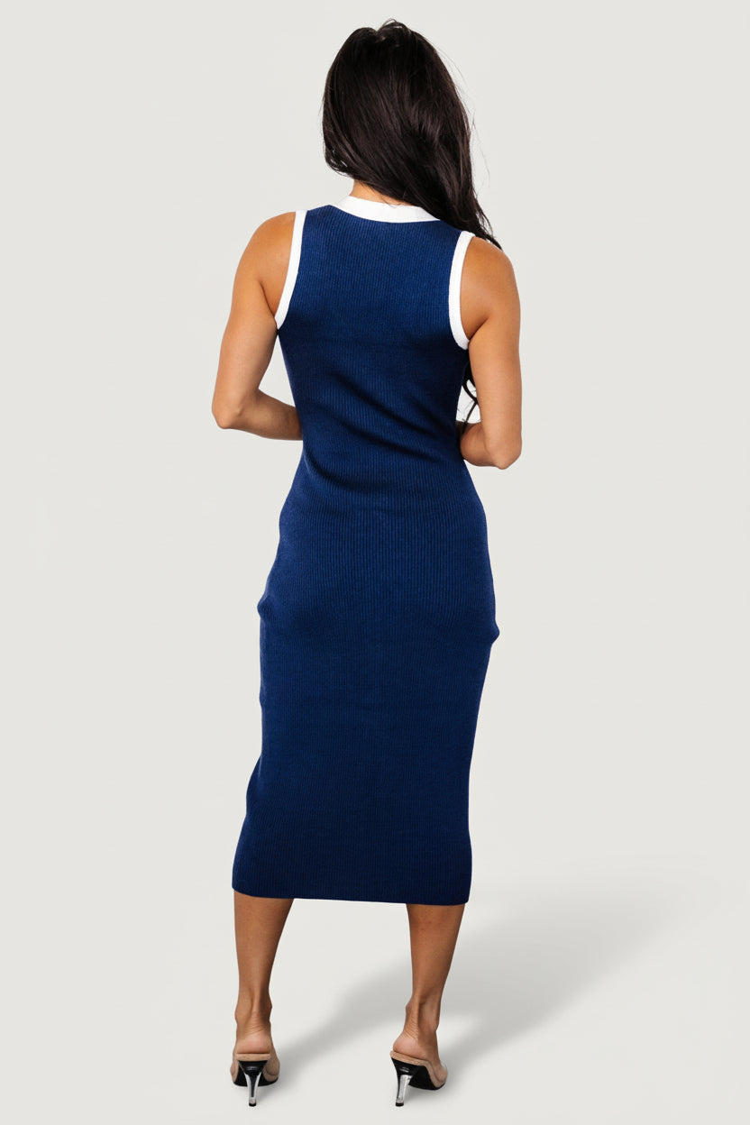 button ribbed dress Snap Button Ribbed Midi Dress
