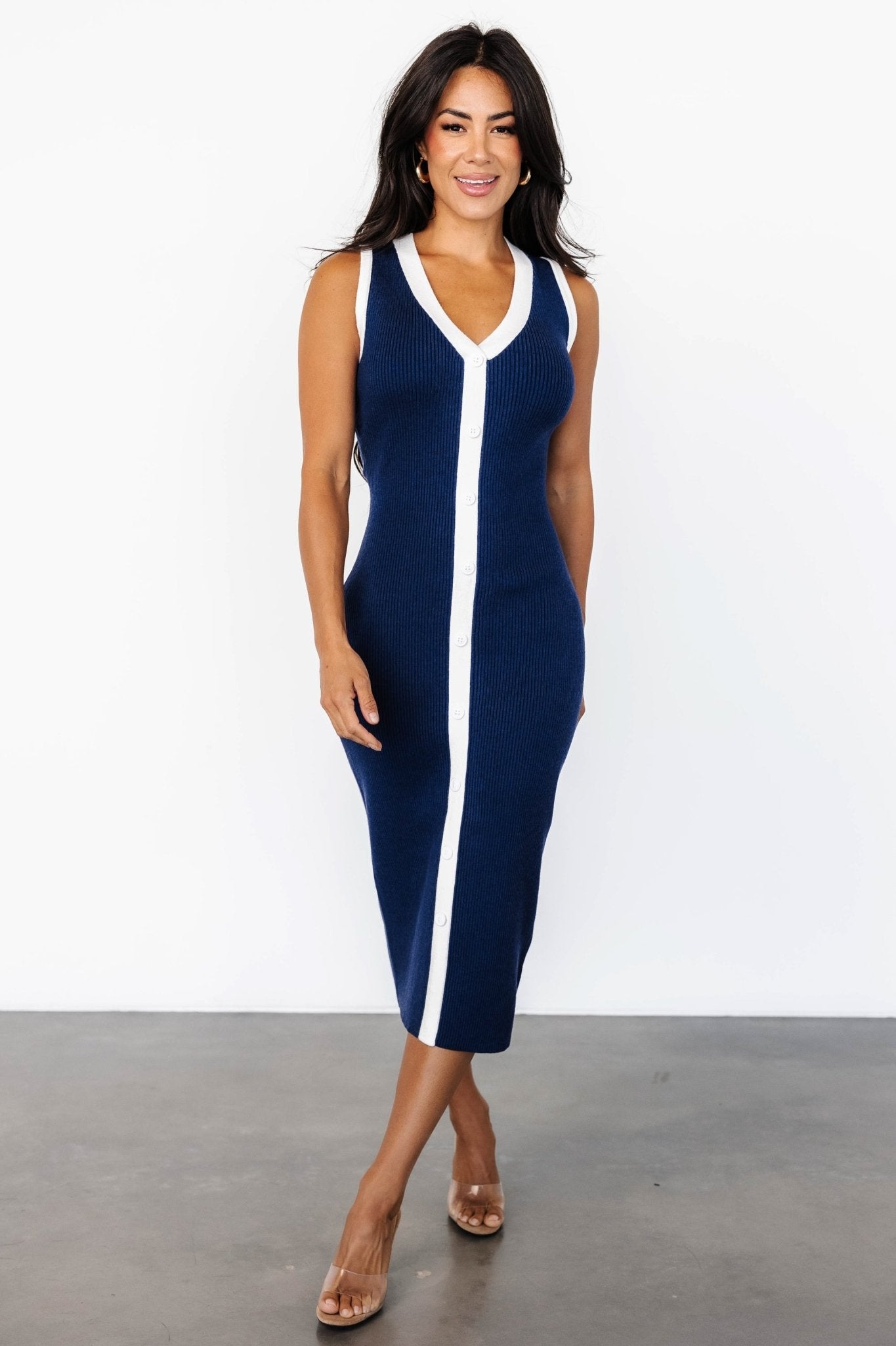 Coley Ribbed Button Dress | Navy + Off White - Baltic Born