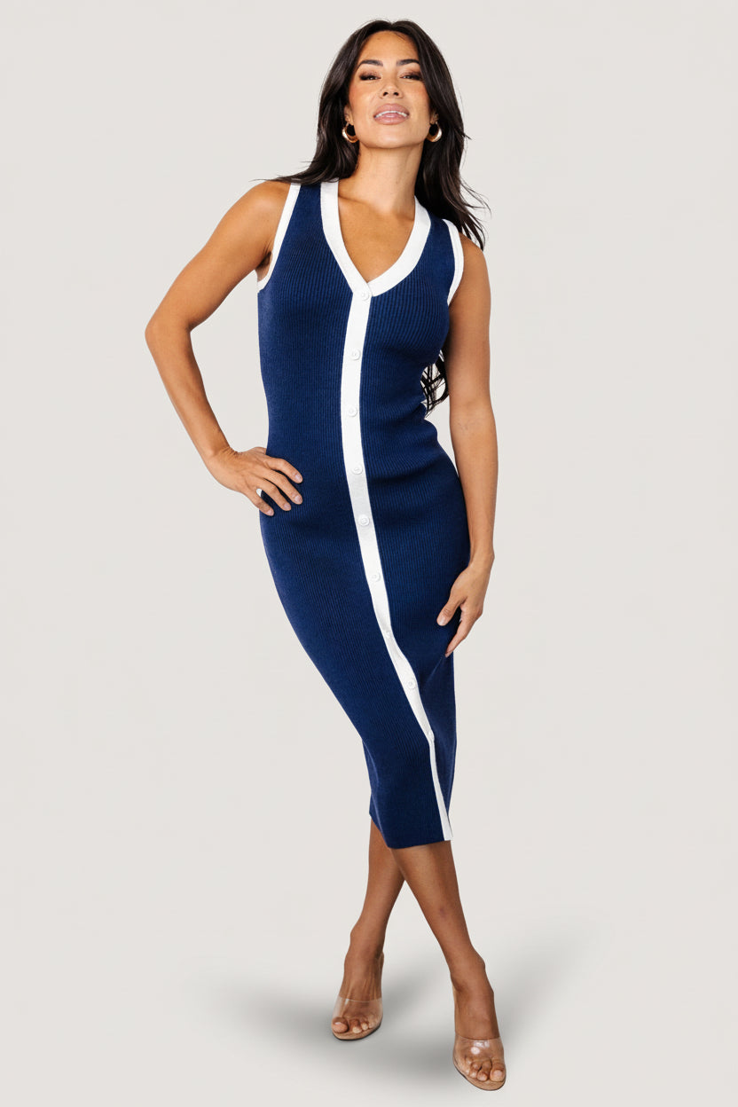 navy blue ribbed dress Modest Ribbed Midi Layering Dress in Navy