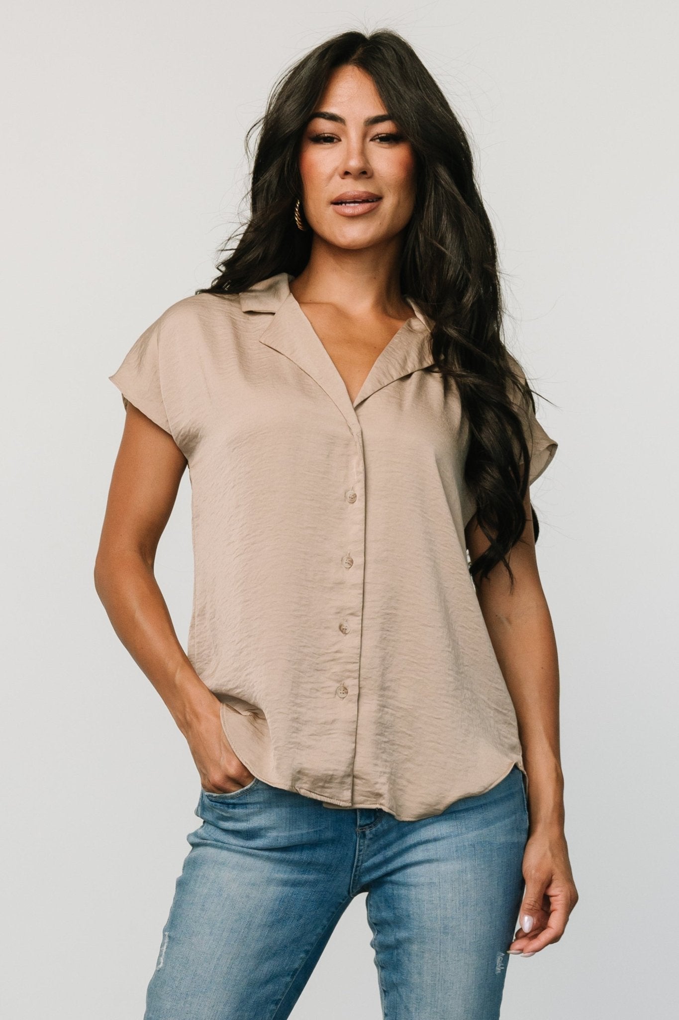 Corey Button Top | Taupe - Baltic Born