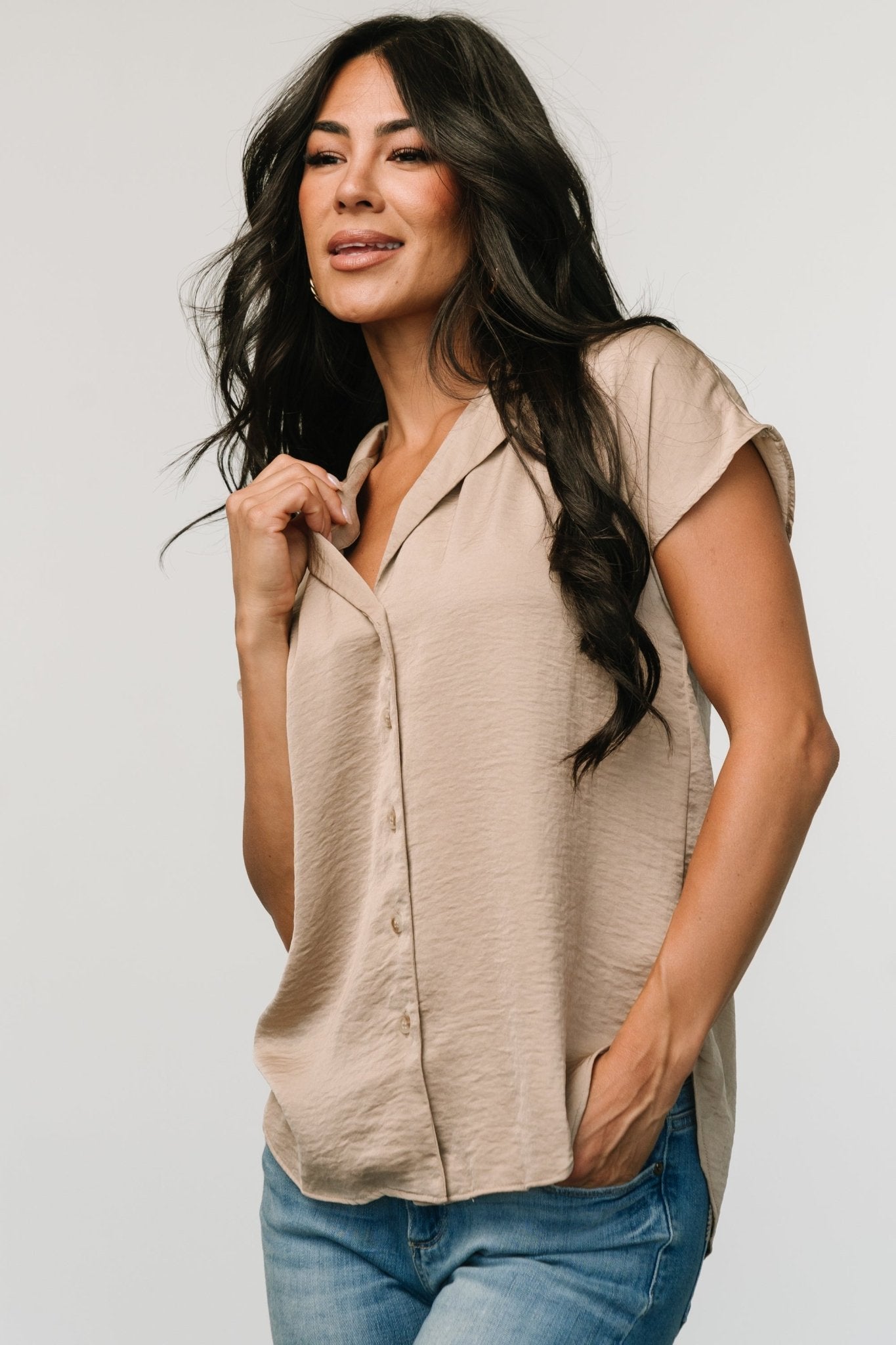 Corey Button Top | Taupe - Baltic Born