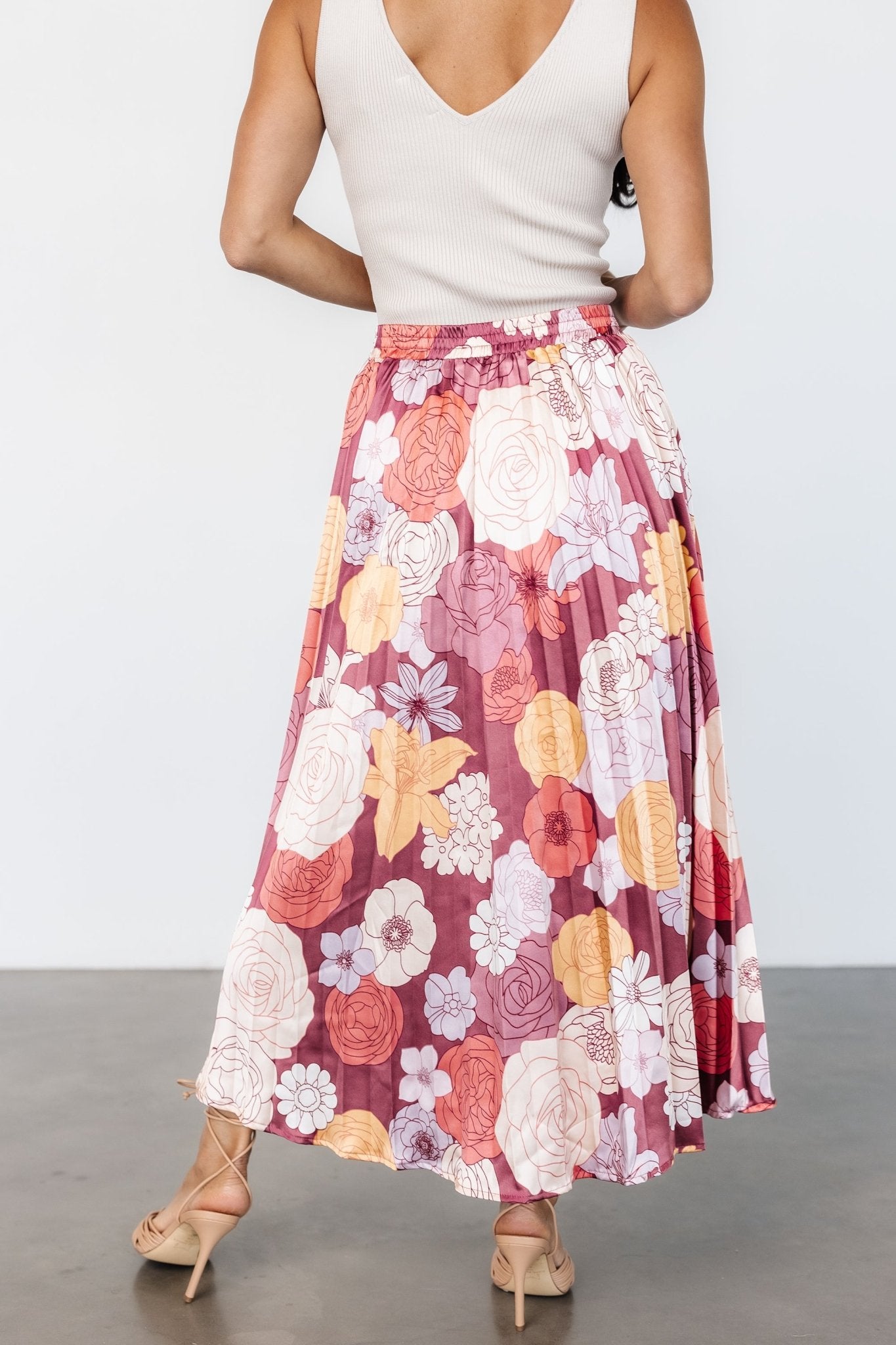 Cori Pleated Skirt | Deep Mauve Floral - Baltic Born