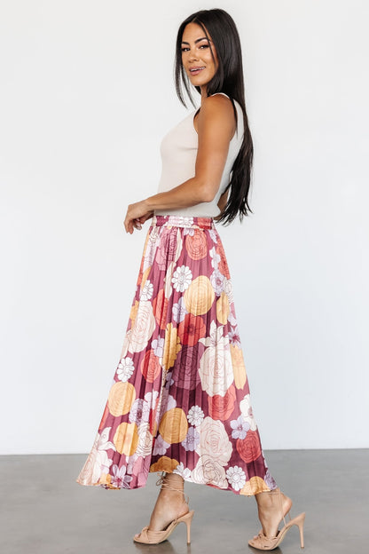 Cori Pleated Skirt | Deep Mauve Floral - Baltic Born