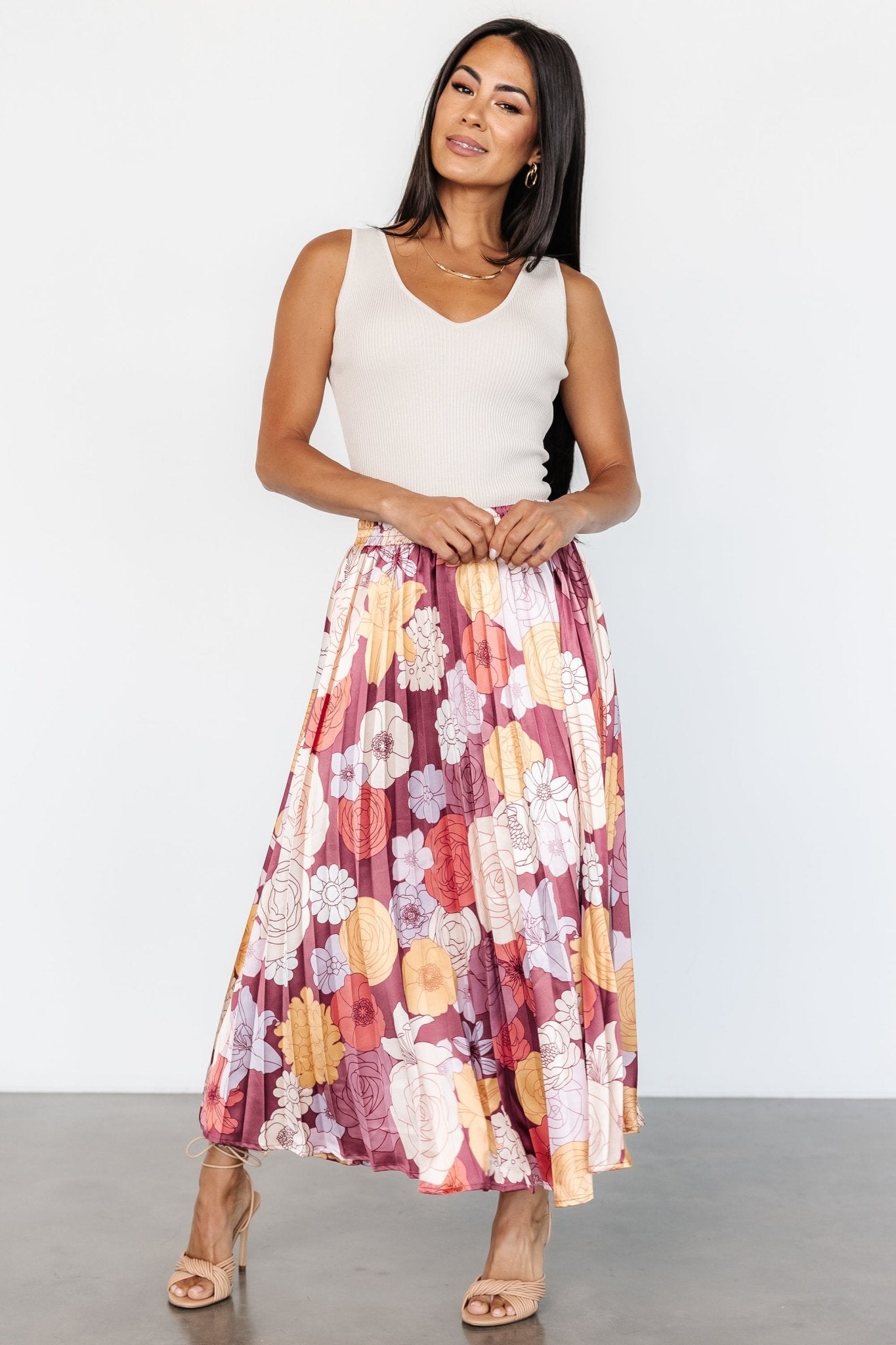 Cori Pleated Skirt | Deep Mauve Floral - Baltic Born