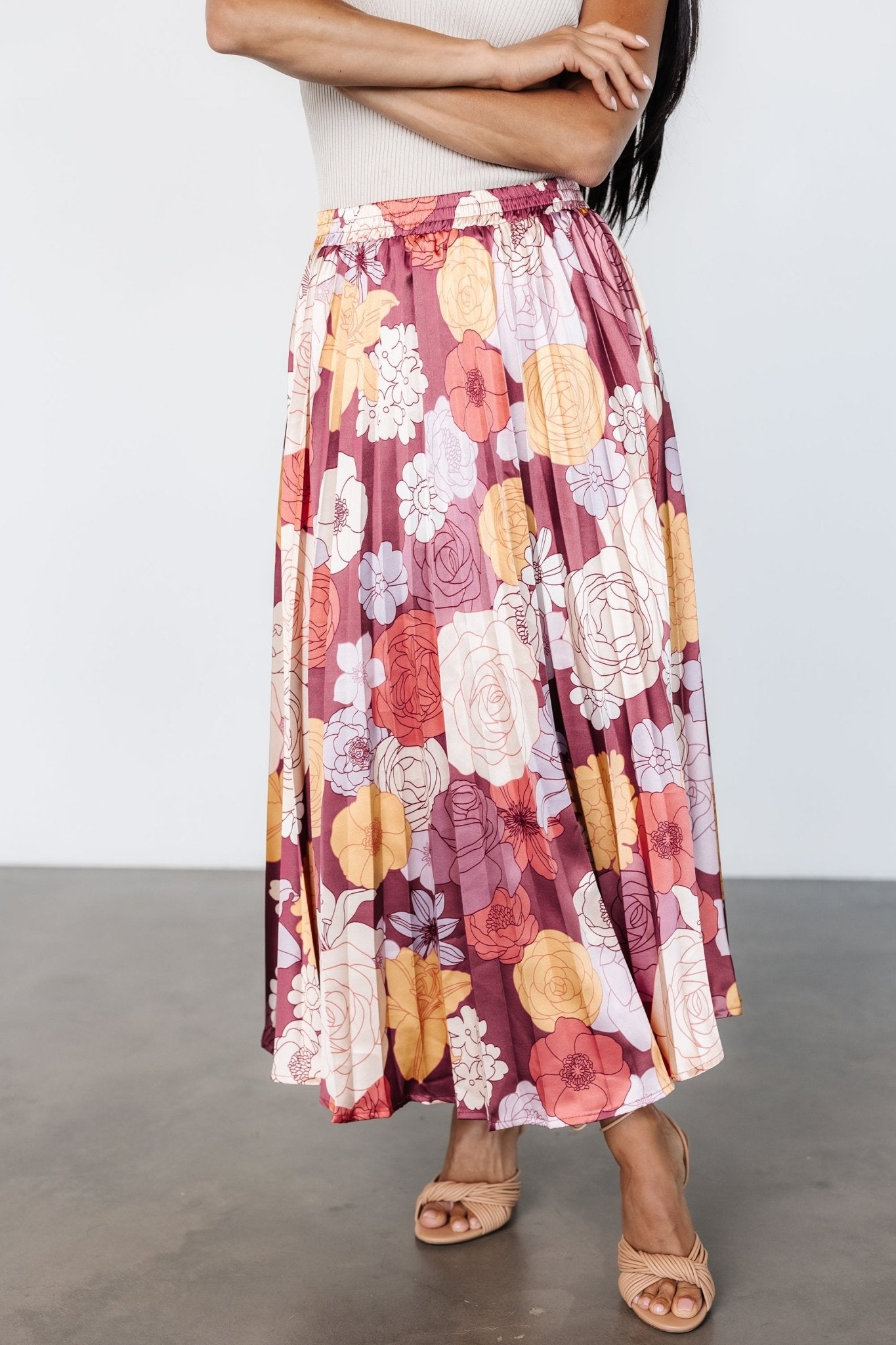 Cori Pleated Skirt | Deep Mauve Floral - Baltic Born