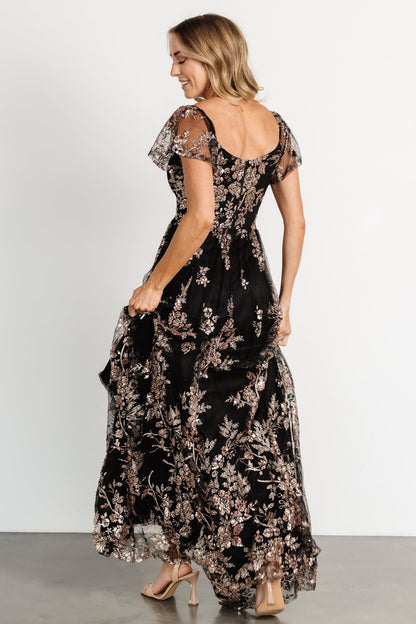 Corinne Shimmer Maxi Gown | Black + Rose Gold - Baltic Born