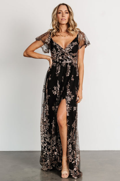 Corinne Shimmer Maxi Gown | Black + Rose Gold - Baltic Born