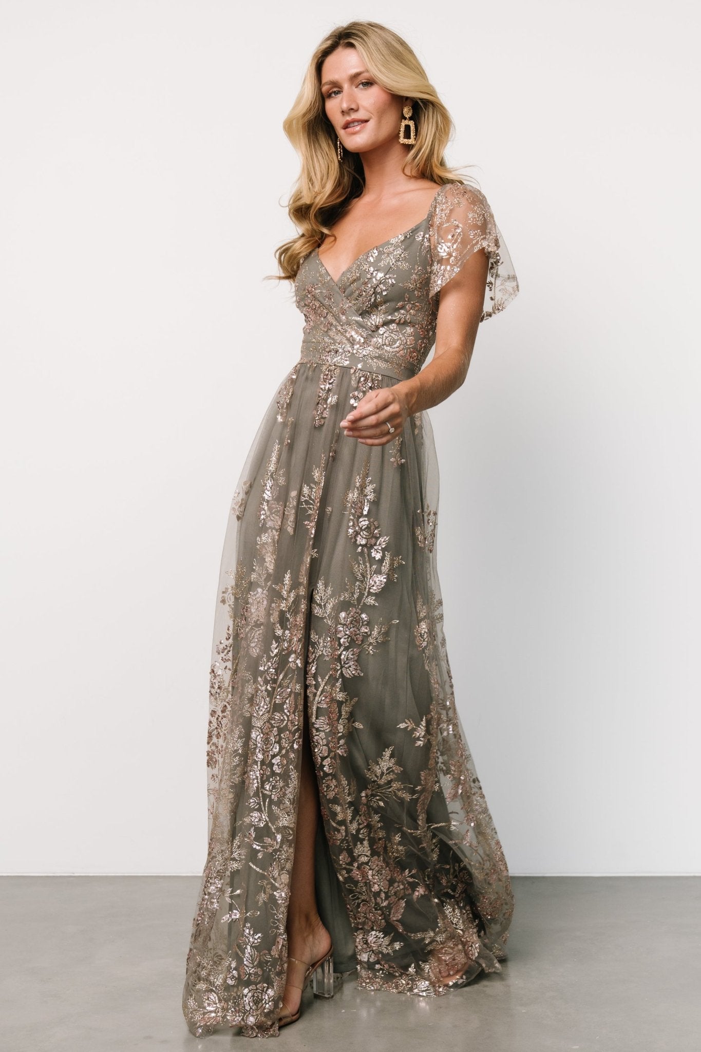 Corinne Shimmer Maxi Gown | Dark Sage + Rose Gold - Baltic Born