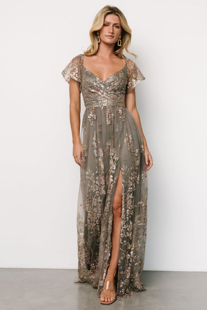 Corinne Shimmer Maxi Gown | Dark Sage + Rose Gold - Baltic Born