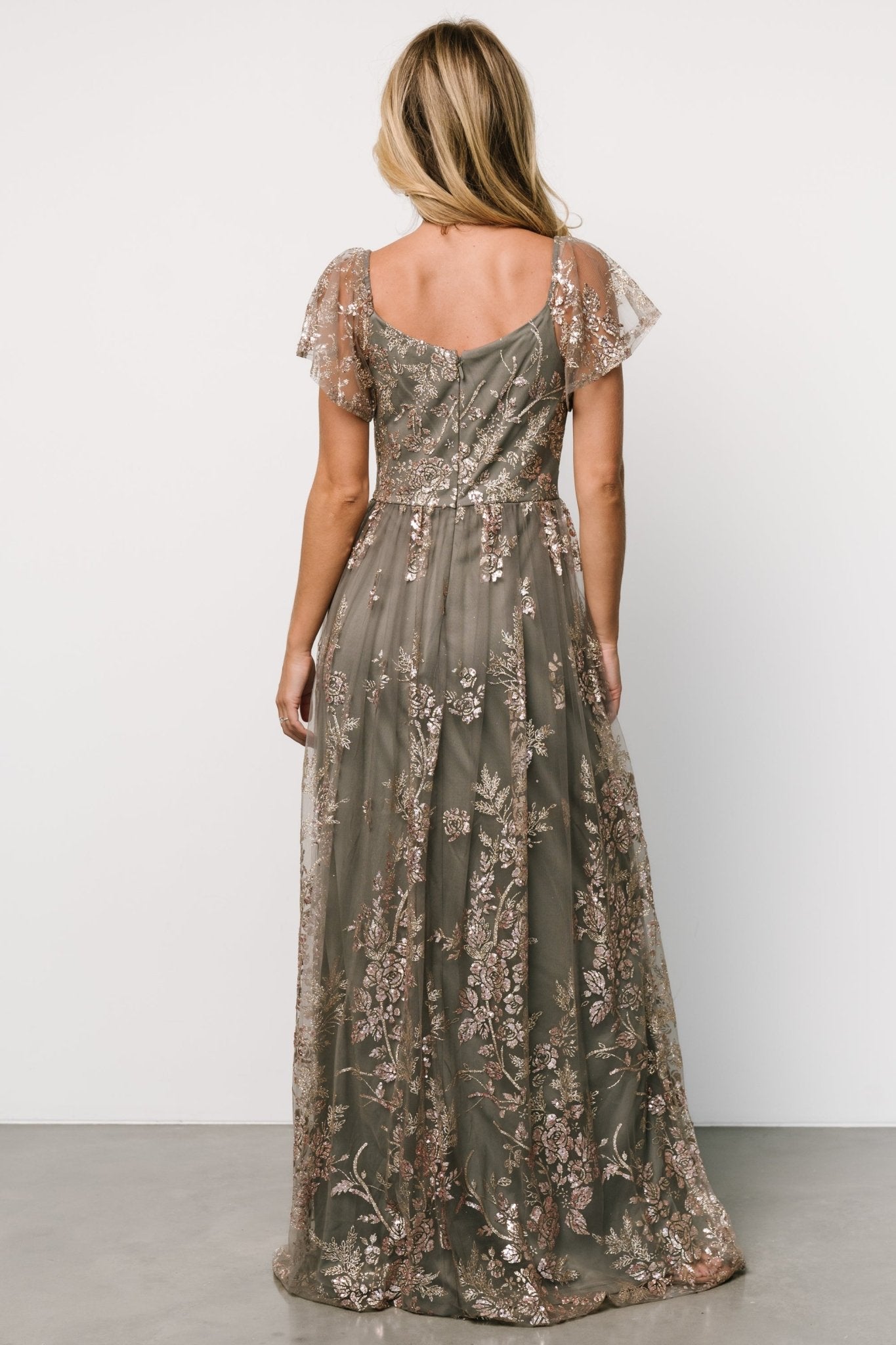 Corinne Shimmer Maxi Gown | Dark Sage + Rose Gold - Baltic Born